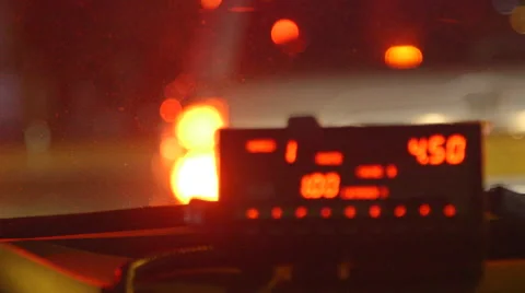 View through the dashboard of a New York City taxi at night Stock Footage 43798631