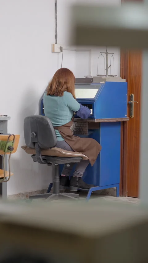 View Through Empty Worktable Of An Artisan Woman Creating Handmade Pet Video stock 265962009