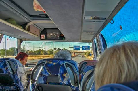View through the front window of the bus Stock Photos