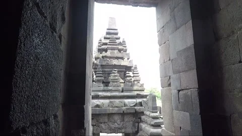 View through the Gate, Pinnacles on the Arch, Shiva Temple, Prambanan, Indonesia Stock Footage 248444892