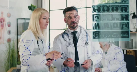 View through glass wall on good-looking experienced confident medical Stock Footage 160345913