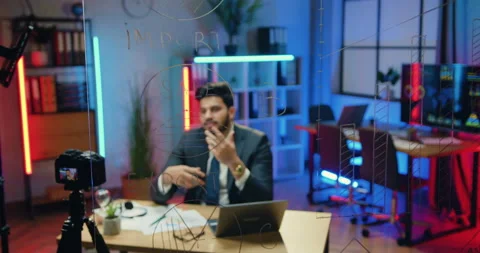 View through glass wall on good-looking successful professional bearded Stock Footage 166556265