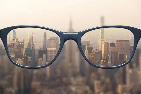 View through glasses sharp with glasses unsharp without glasses View throu... Stock Photos