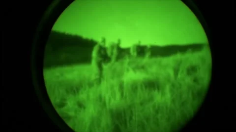 View through night vision in a mission operation.Subdivision army anti terrorist 스톡 동영상 139477259