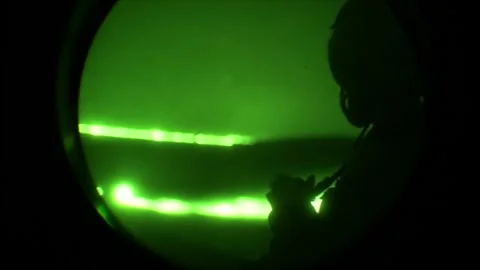 View through night vision in a mission operation.Subdivision army anti terrorist Stock Footage 139477271