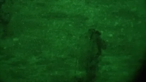 View through night vision in a mission operation.Subdivision army anti terrorist Stock Footage 139477285