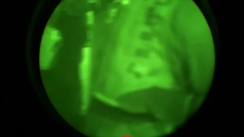 View through night vision in a mission operation.Subdivision army anti terrorist 스톡 동영상 139477336