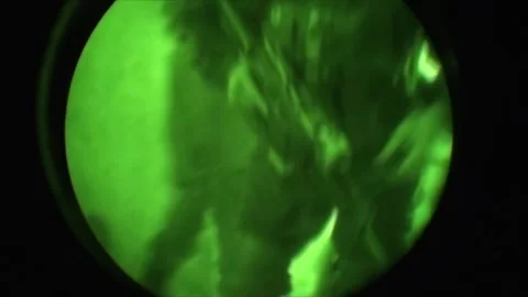View through night vision in a mission operation.Subdivision army anti terrorist Stock Footage 139477350
