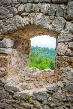 View through old caslte window Stock Photos