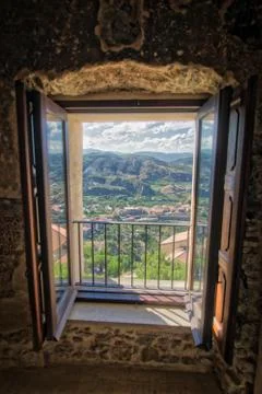 View Through An Open Window Onto Beautiful countryside Landscape Stock Photos