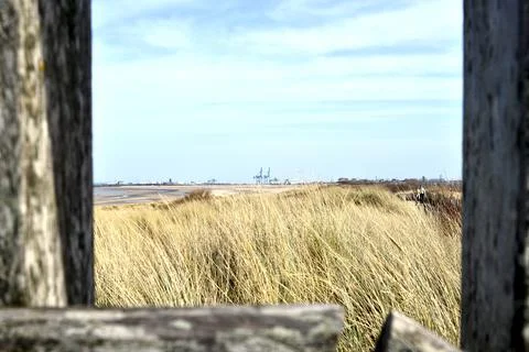 View through an open window on the harbor Stock Photos
