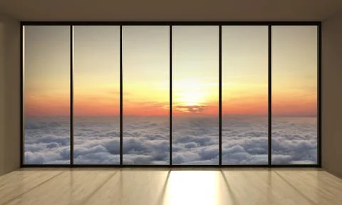 View through panoramic window sunset and clouds Stock Illustration