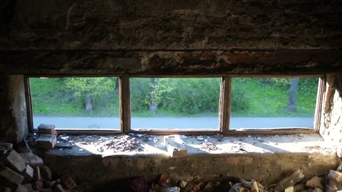 A View Through A Shattered Window At People Outside Stock Footage 130899338