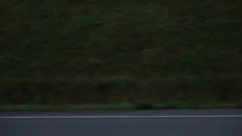 View through side window of car auto in motion on road along the forest in Stock-Footage 168282573