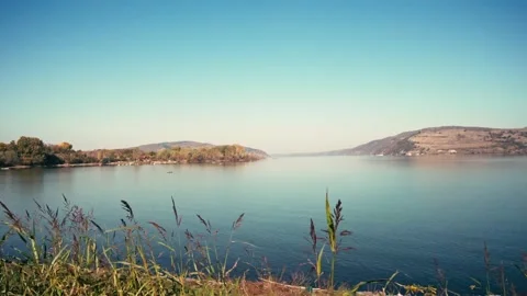 View through side window of car to the lake. Stock Footage 225426491