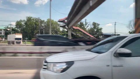 View through the side window of moving car on the road. Stock Footage 201373040