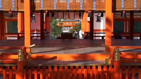 View Through Stage and Gate at Fushimi Inari Taisha in Kyoto, Japan Stock Footage 43078226