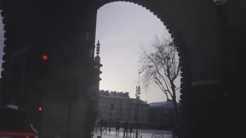 View Through Stone Archway at Dusk Stock Footage 340546329