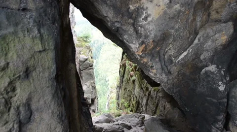 View through stone gate in Saxon Switzerland Stock Footage 39998036