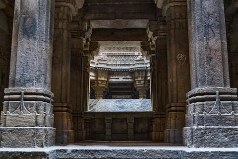 View through stone pillars towards the highly decorative wall and octagonal o Photos