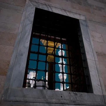 View through stone window on Blue Mosque exterior, Istanbul Stock Photos