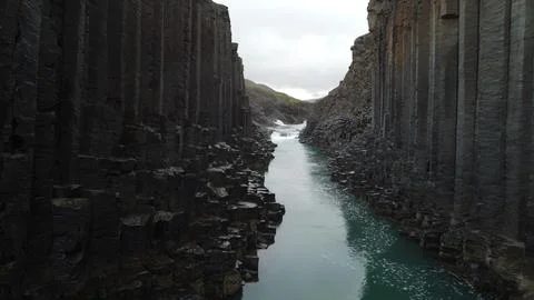 View Through Stuðlagil Basalt Canyon in Iceland Stock Photos