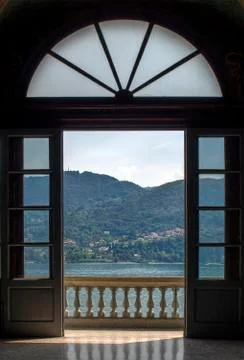 View through the terrace to Lake. Stock Photos
