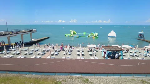 View through the train window to the Black Sea shore near the city of Sochi. Stock Footage 250701319