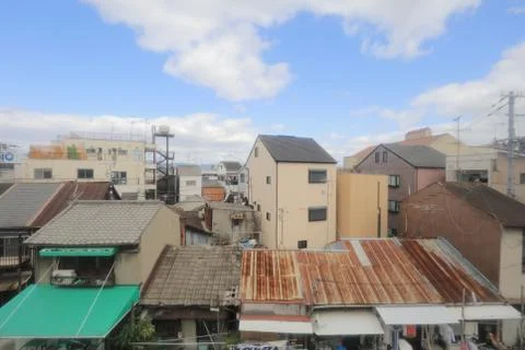 View through tram window of Osaka Loop Line Stock Photos