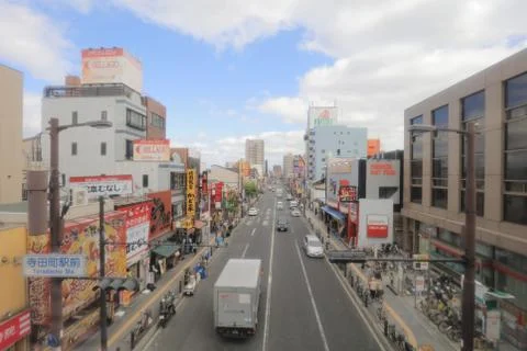 View through tram window of Osaka Loop Line Stock Photos