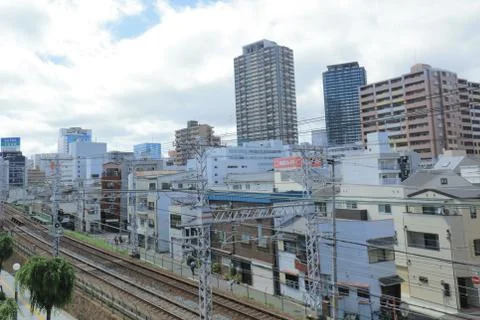 View through tram window of Osaka Loop Line Stock Photos