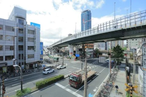 View through tram window of Osaka Loop Line Stock Photos