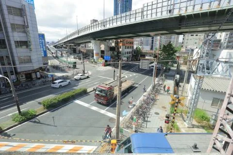 View through tram window of Osaka Loop Line Stock Photos