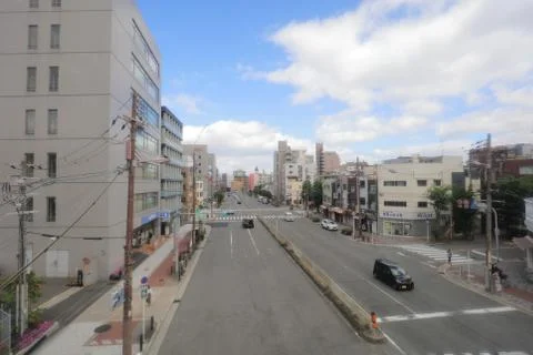 View through tram window of Osaka Loop Line Stock Photos
