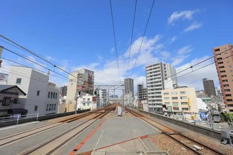 View through tram window of Osaka Loop Line Stock Photos