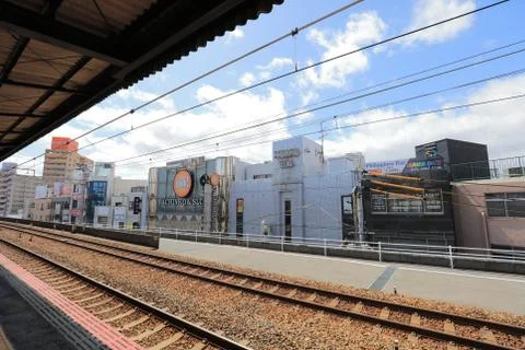 View through tram window of Osaka Loop Line Stock Photos