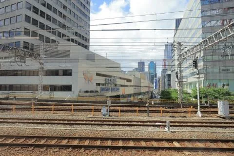 View through tram window of Osaka Loop Line Stock Photos