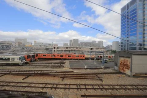 View through tram window of Osaka Loop Line Stock Photos