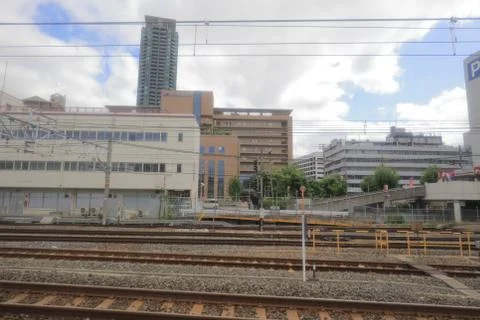 View through tram window of Osaka Loop Line Stock Photos
