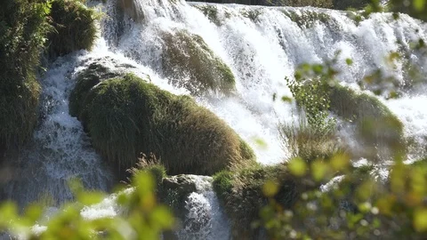 A view through the trees on the famous waterfalls of Krka Stock-Footage 118902476