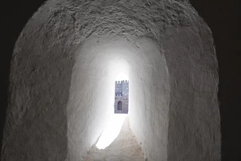 View through a whitewashed arched corridor in the Alcazaba of the Alhambra Stock Photos