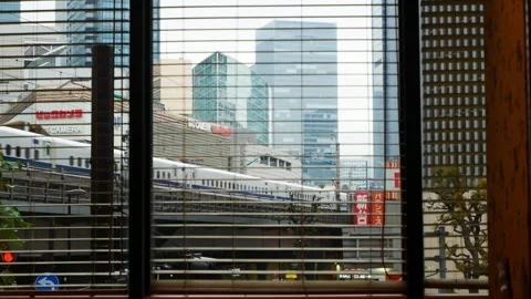 View through window with bullet high speed public train while moving depart.. Stock Footage 308994111