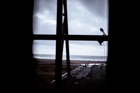 View through window of coastline Foto stock