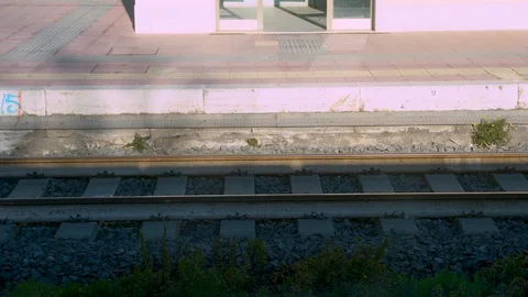View through the window of departuring train, public vehicle accelerating speed Stock Footage 126066576