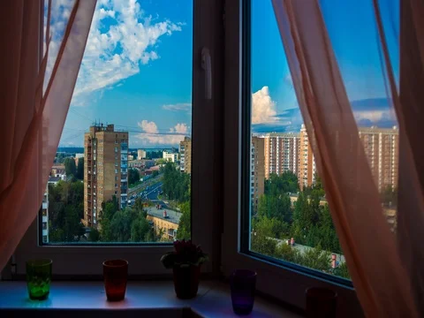 View through the window to the evening city, timelapse Stock Footage 78197242