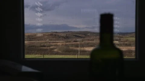 View through the window of the fields and the mountain Vídeos de archivo 290355230