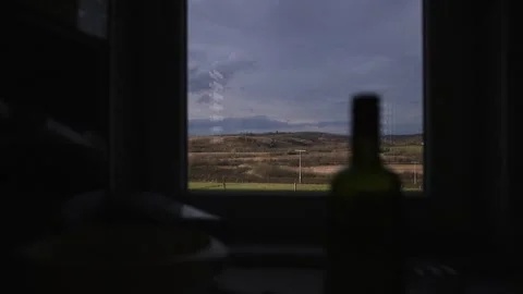 View through the window of the fields and the mountain Stock Footage 290355291