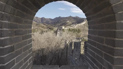 View through window of fortress of The Great Wall of China with great wall .. 库存影片 328715909