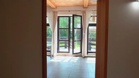 View through the window on garden. Stock Footage 200914575
