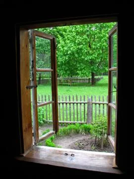 View through window to the garden Stock Photos